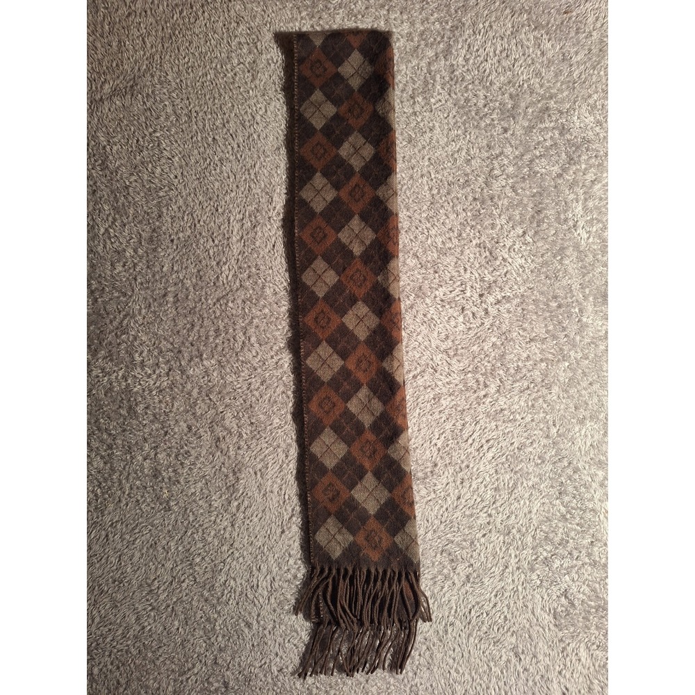 Cashmink V. Fraas Argyle Scarf Brown Tan Rust Made in Germany Tassel Fringe 67"